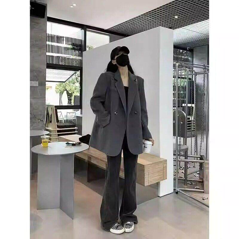 LILY MOST灰色西装呢子大衣女2025秋冬季新款毛呢外套高级感短款