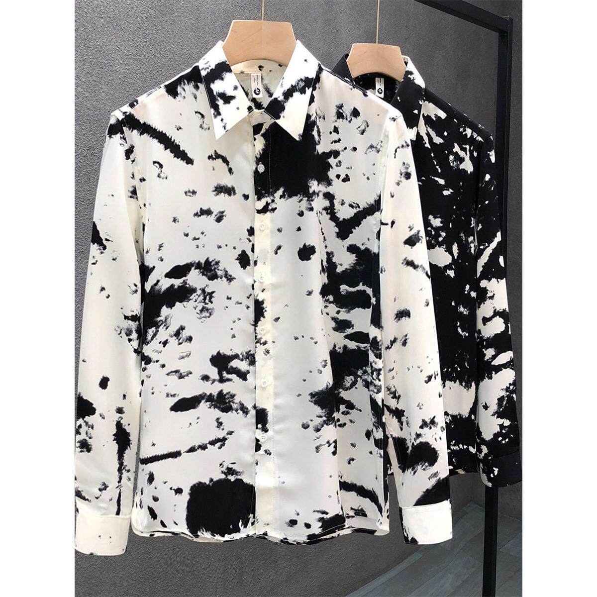 高端潮牌泼墨感印花长袖衬衫男士小众高级感男装上衣商务休闲衬衣