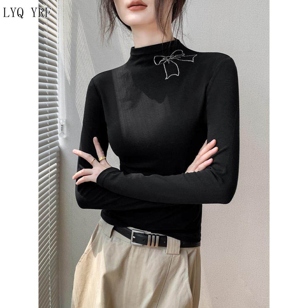 Lyq yrf早秋新款优雅半高领内搭女蝴蝶结巨好看气质修身显瘦上衣