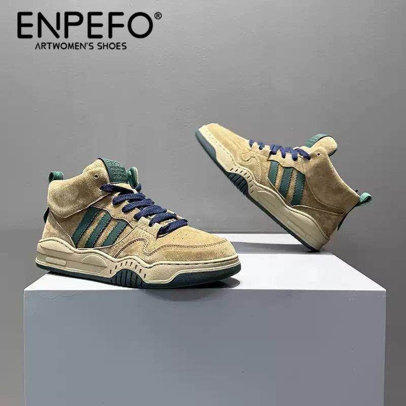 ENPEFO高帮板鞋2025秋季新款运动休闲鞋男士秋冬加绒保暖翻毛皮靴