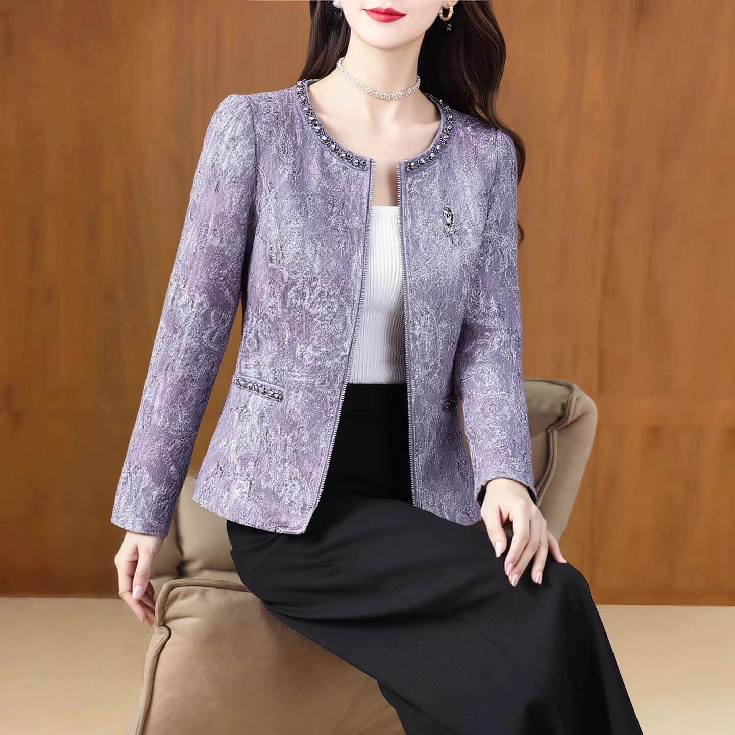 玛古芭紫色小香风秋季外套女2026新款薄款新中式高级感小个子上衣