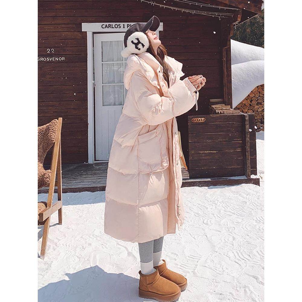 Baulmain Paul粉色奶fufu羽绒服2025冬新款过膝保暖连帽白鸭绒服