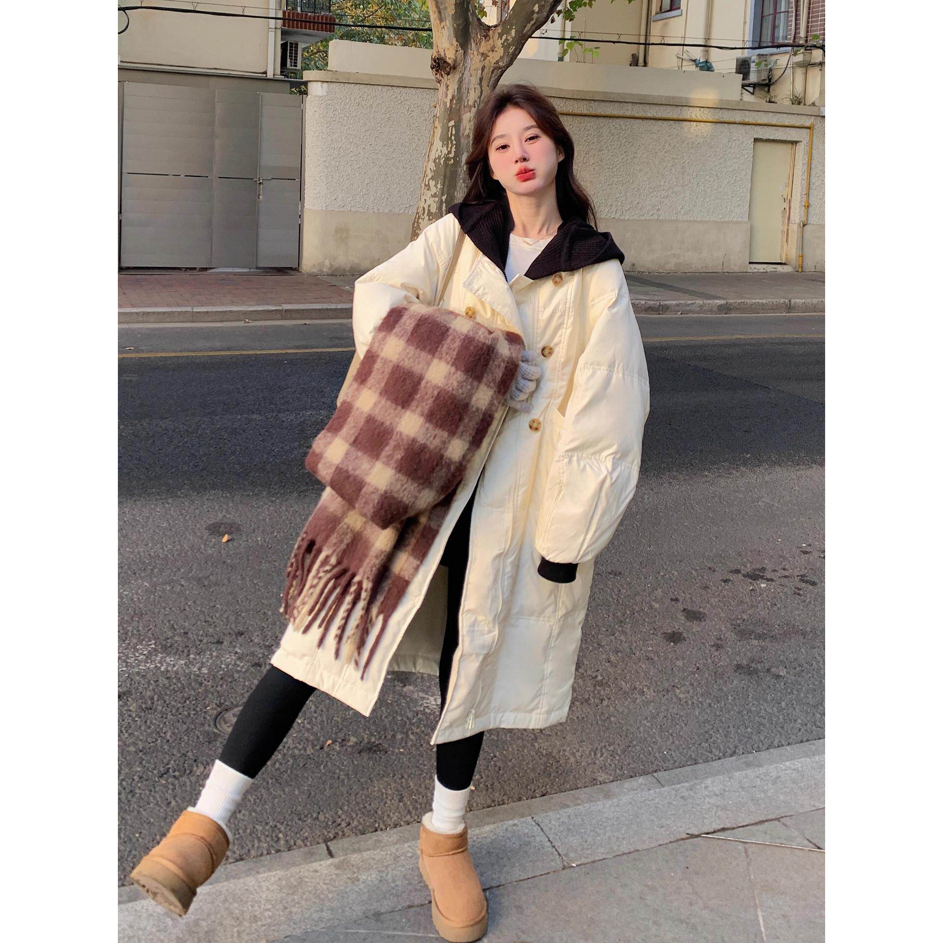 Baulmain Paul韩系针织连帽羽绒服女中长款冬季2025新款宽松外套