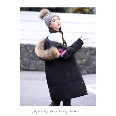 Capacity Kiss黑色羽绒连帽外套加厚保暖 显瘦中长款通勤派克服