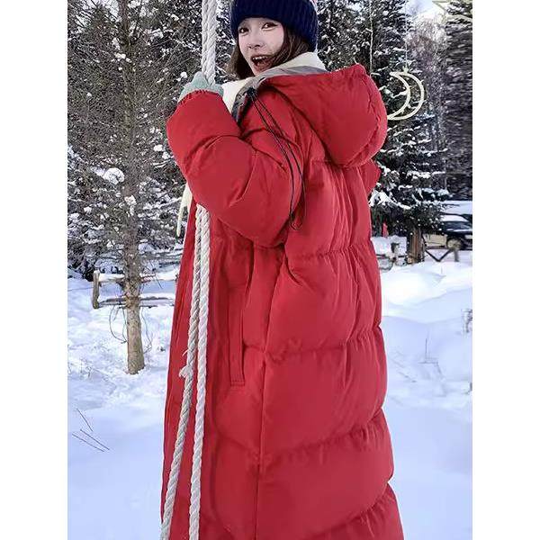 Baulmain Paul红色两面穿长款羽绒服女冬季高级感洋气加厚面包服