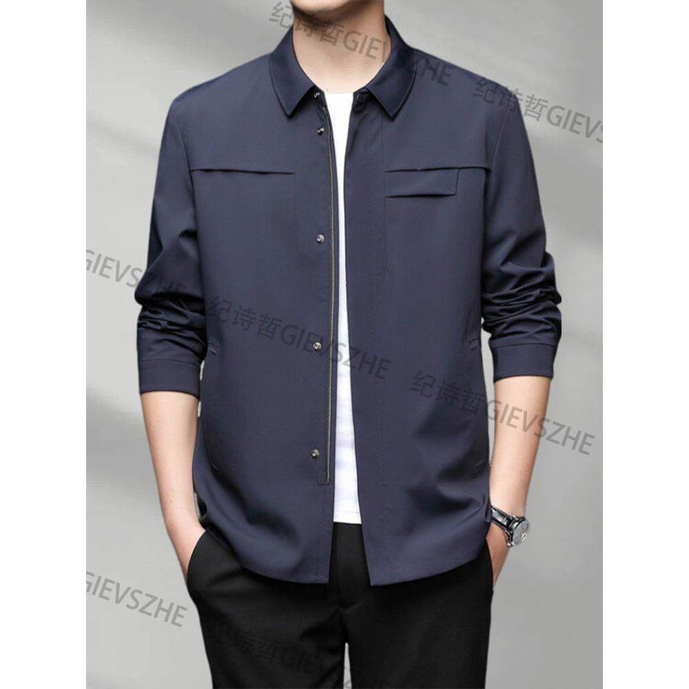 纪诗哲正品男装2025新款春秋季高端商务翻领夹克中年男士行政外套