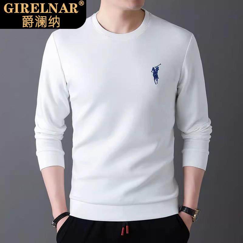 爵澜纳2025男士长袖t恤潮流刺绣高端体恤圆领休闲运动卫衣打底衫
