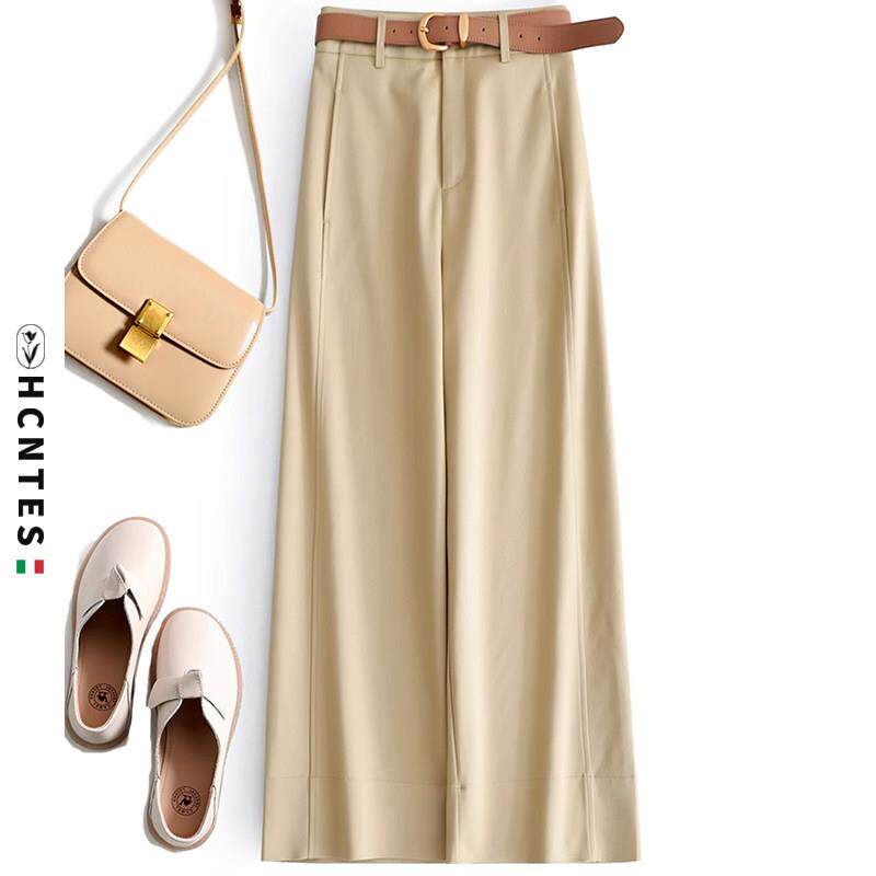 HCNTES西装裤女2025新款春季英伦风高腰垂感显瘦显高阔腿九分裙裤