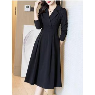 蓓罗拉黑色2025春季新款连衣裙女中长款高级感小个子长袖收腰修身