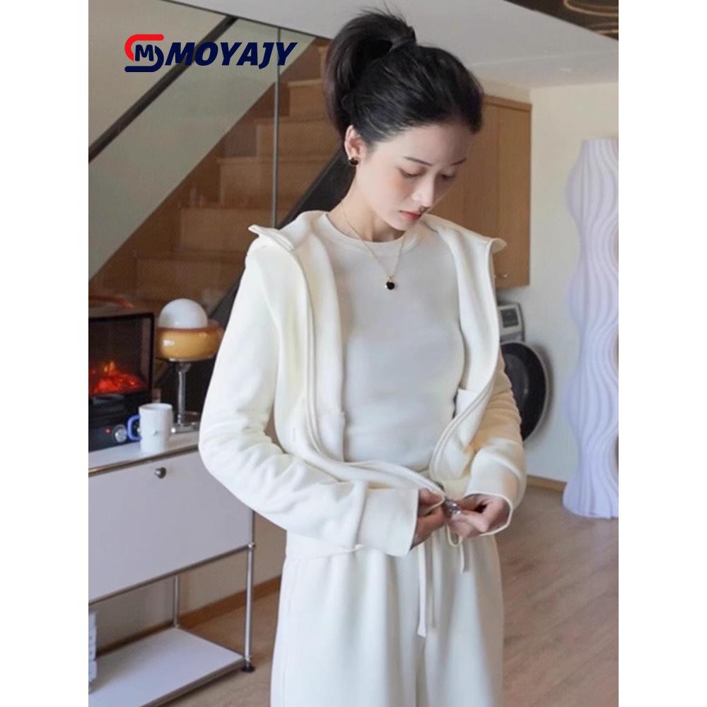 MOYAJY品牌高级感运动服套装女春秋休闲白色卫衣两件小香风洋气