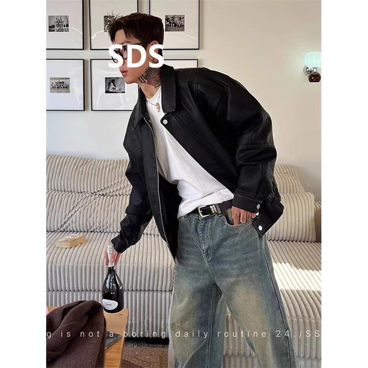 潮牌黑色皮衣外套男秋冬2025新款痞帅防风机车服休闲真皮翻领夹克