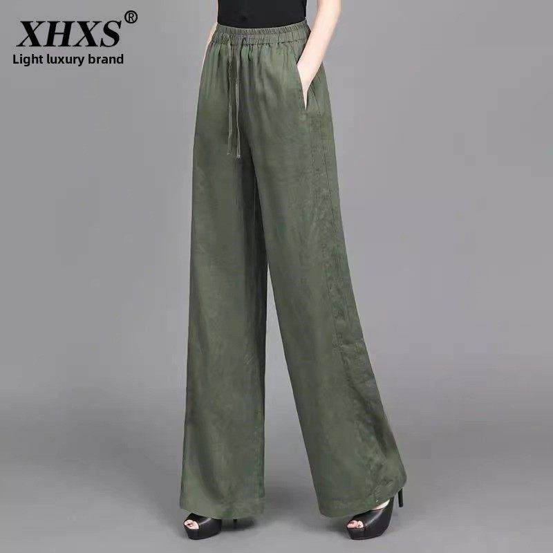 春秋新款高腰棉麻阔腿裤女士时尚覆古系带宽松垂感亚麻直筒休闲裤
