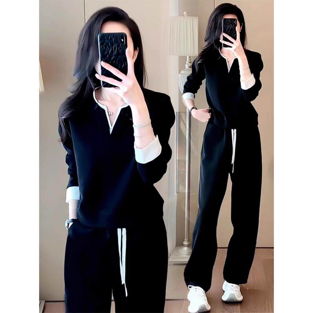 SUPDORX~2025春装高级感休闲运动套装女显瘦卫衣显瘦阔撞色两件套