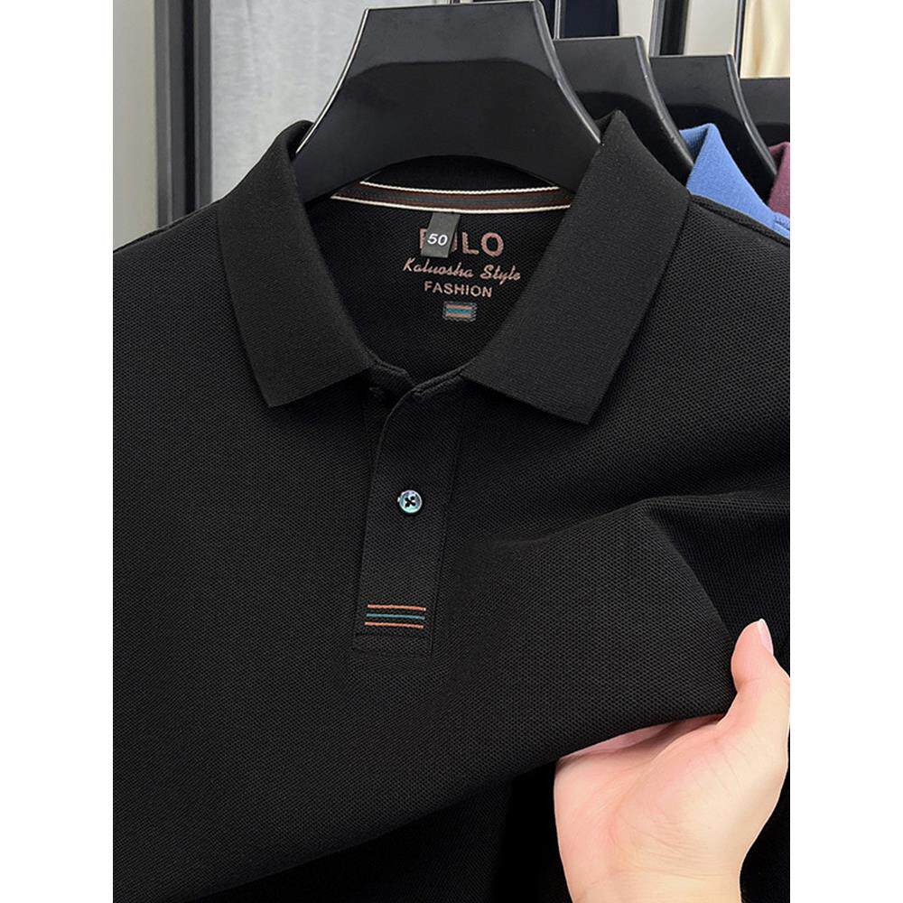 纪诗哲高端品牌2025新款中年男士纯棉长袖polo衫商务翻领免烫t恤