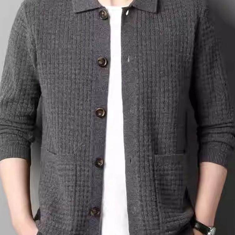 YENR 毛衣秋冬季翻领爸爸羊毛外套新款装开衫男士加厚外穿羊绒衫