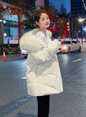 Capacity Kiss甜美小个子羽绒服女白色大毛领连帽加厚爆款外套