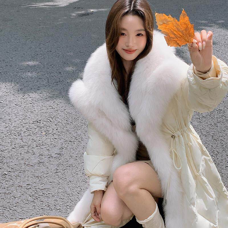 高奢皮草鹅绒服外套女2025冬季新款高端轻奢千金大狐狸毛领羽绒服