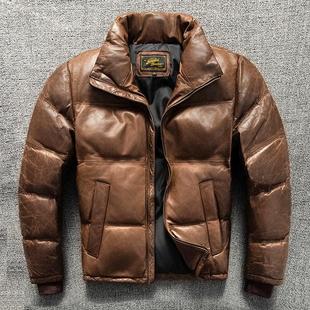 秋冬真皮皮衣羽绒服头层羊皮保暖男士立领短款外套百搭休闲潮夹克