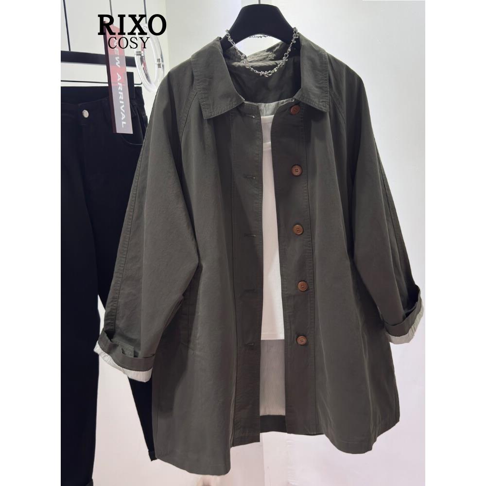 RIXO COSY高级感灰色风衣外套女秋中长款韩系休闲宽松超好看上衣