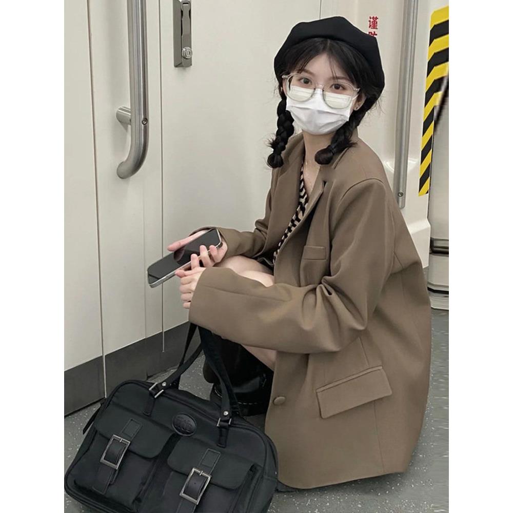 LILY MOST高级感咖色西装外套女春新款韩版小个子宽松休闲西服潮