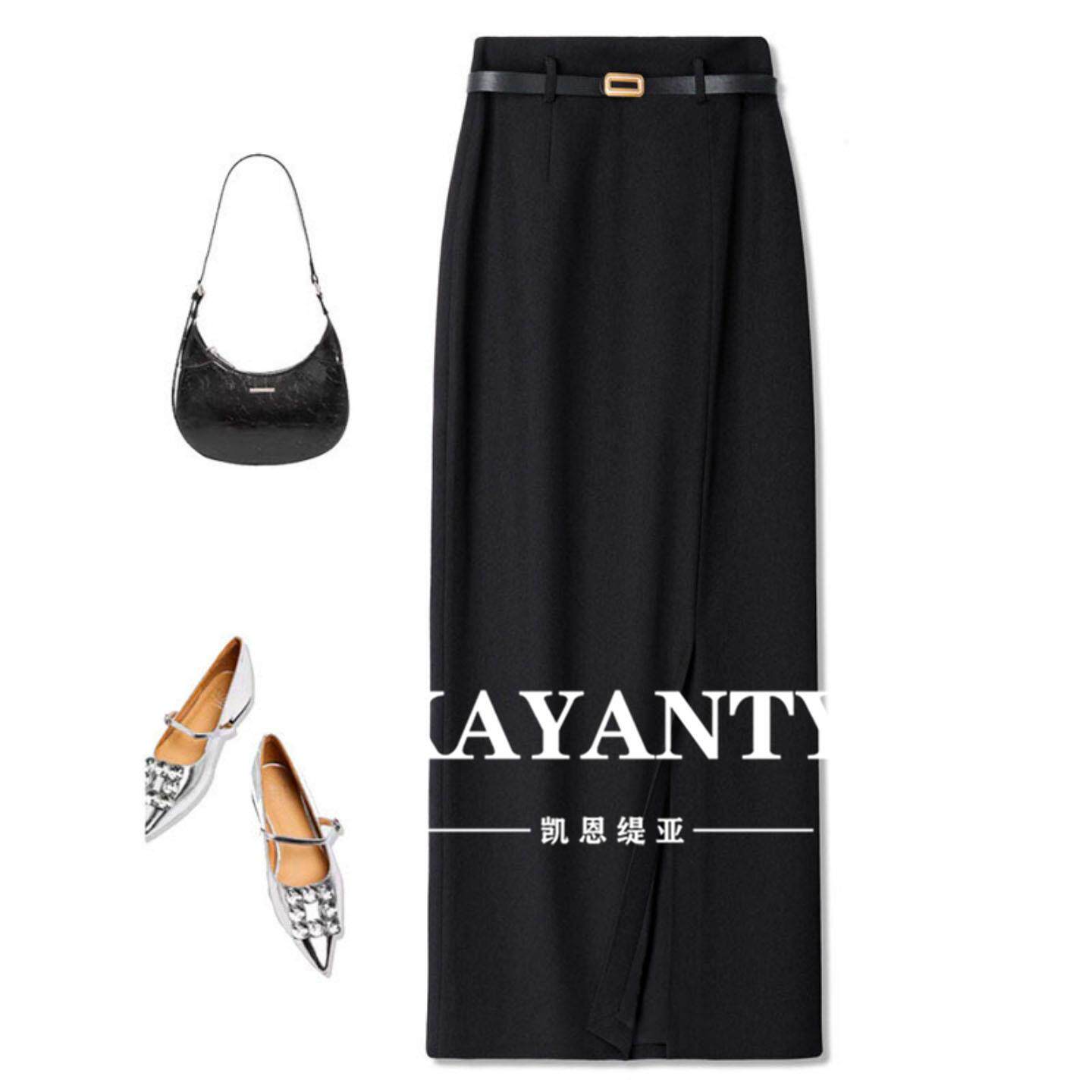 KAYANTY春秋西装半身裙女2026新款高腰爆款直筒裙开叉绝美西装裙