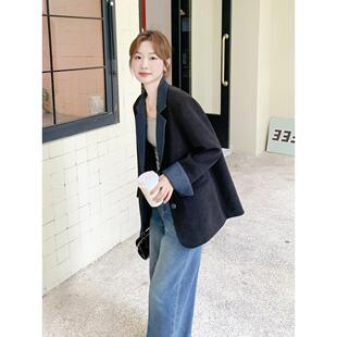 LILY MOST雪尼尔撞色拼接牛仔西装外套女春新款韩系高级感西服潮