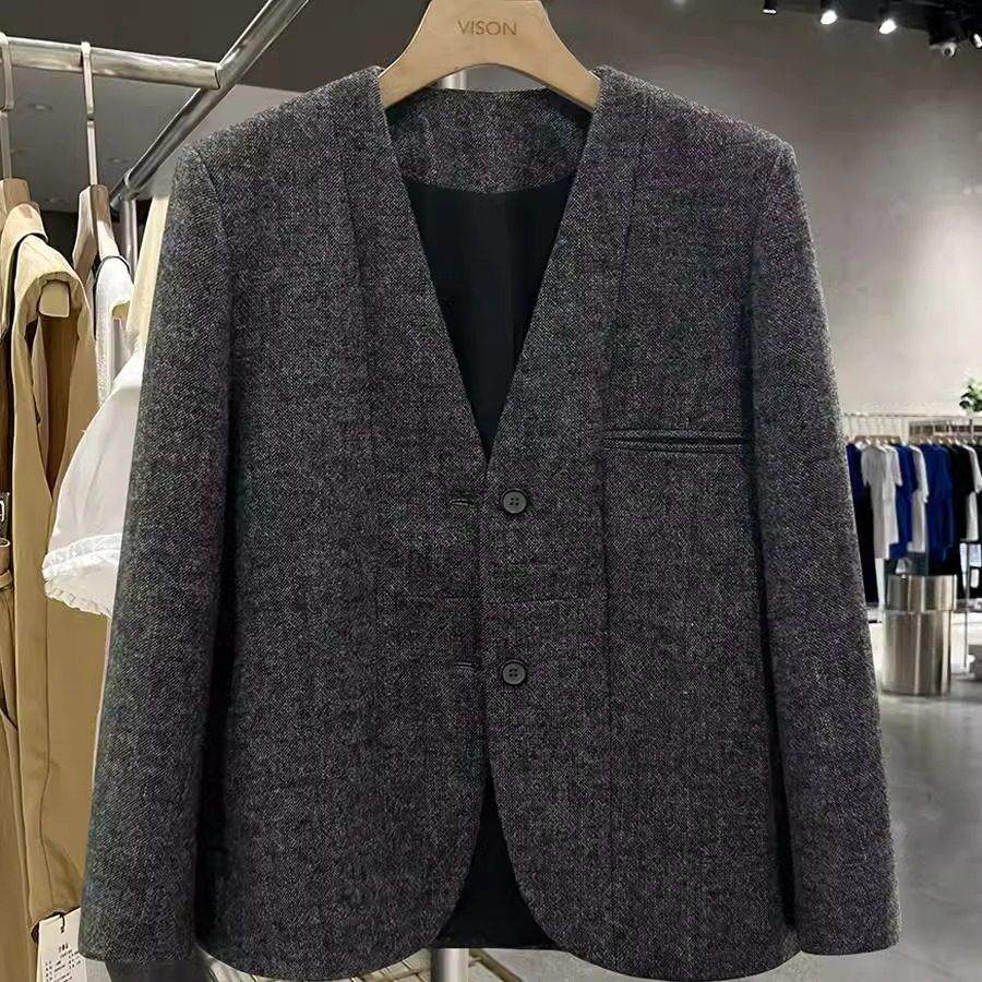 LILY MOST深灰色质感简约毛呢西装外套女2025新款冬季老钱风西服