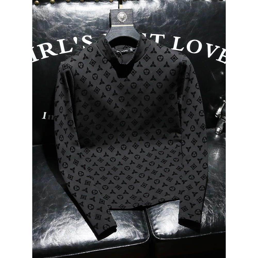 打底衫男2025春季新款美式潮牌正品衣服时尚半高领帅气长袖男t恤