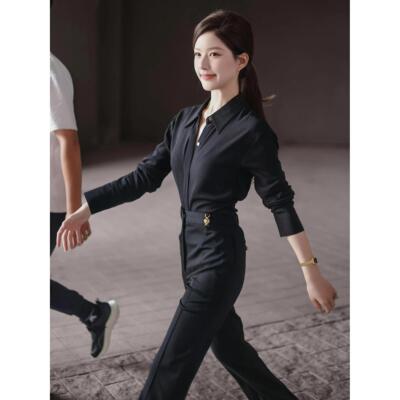 GROVE FOREVER 许妍赵露思同款黑色正肩衬衫女秋新款长袖衬衣上衣