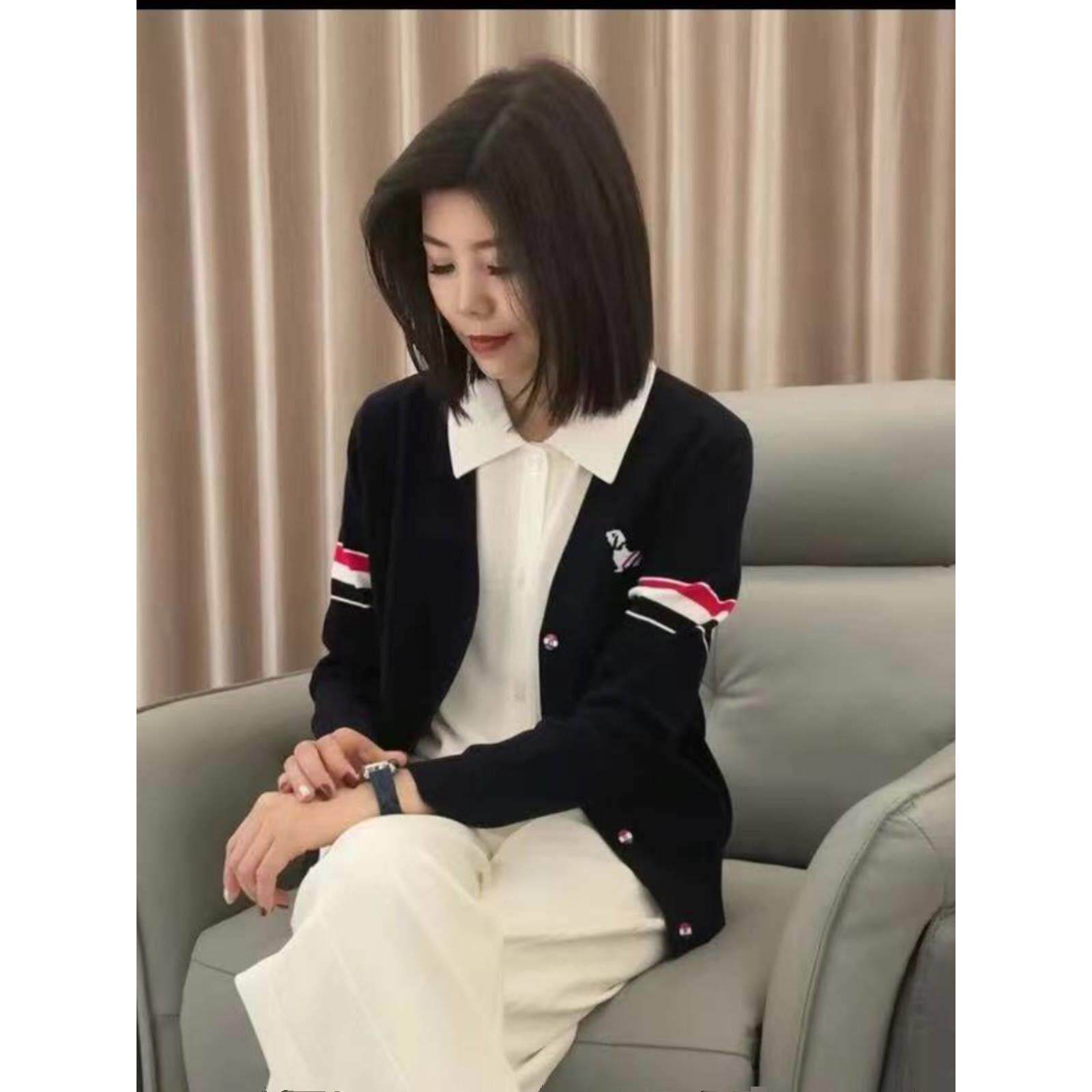 欧洲站英伦风V领针织开衫女新款春款女士毛衣上衣休闲薄款外套潮