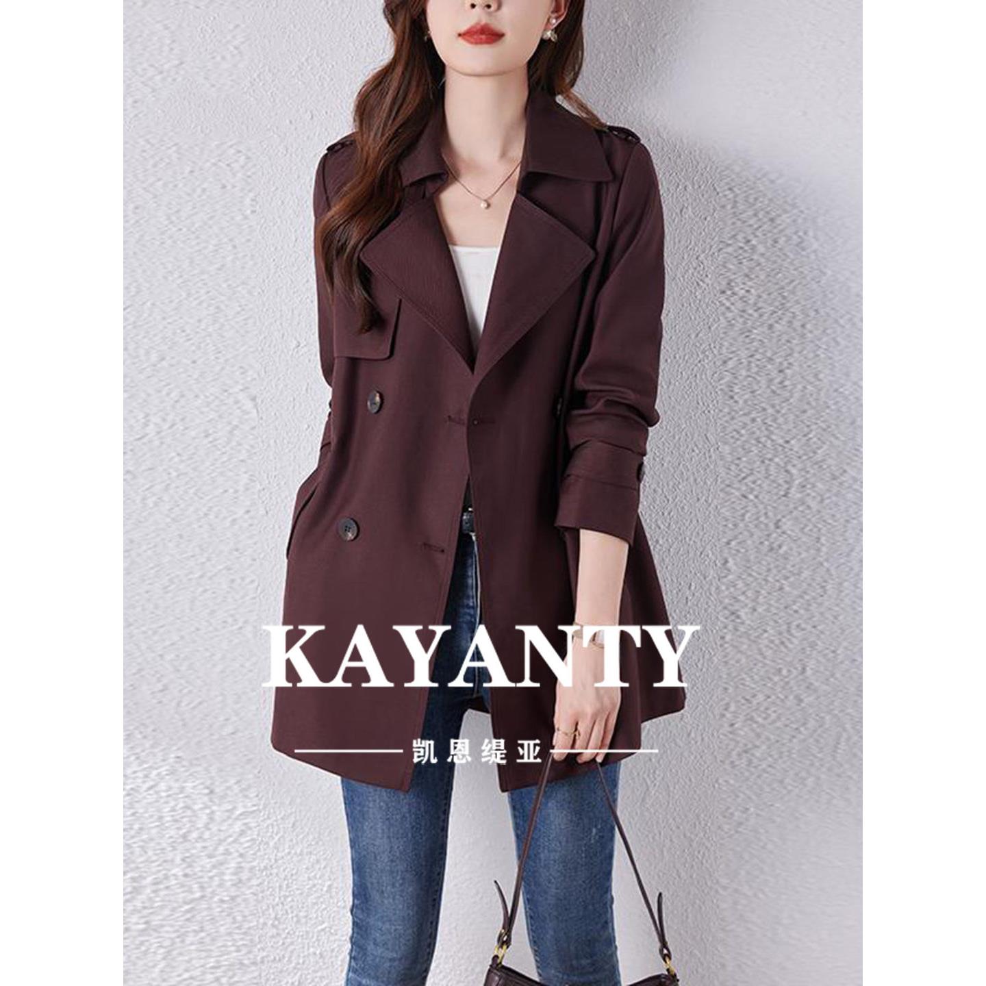 KAYANTY秋季装短款时尚小个子英伦风新款高端安可拉红风衣外套潮