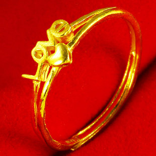 黄金戒指女款9999足金纯金首饰爱心形真金指环心心相守送女友