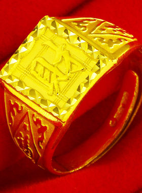 黄金戒指9999足金男款发财字方戒纯金扳指24K真金送爸爸妈妈