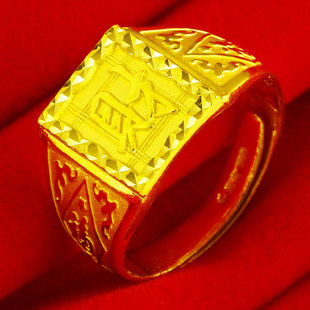 黄金戒指9999足金男款发财字方戒纯金扳指24K真金送爸爸妈妈