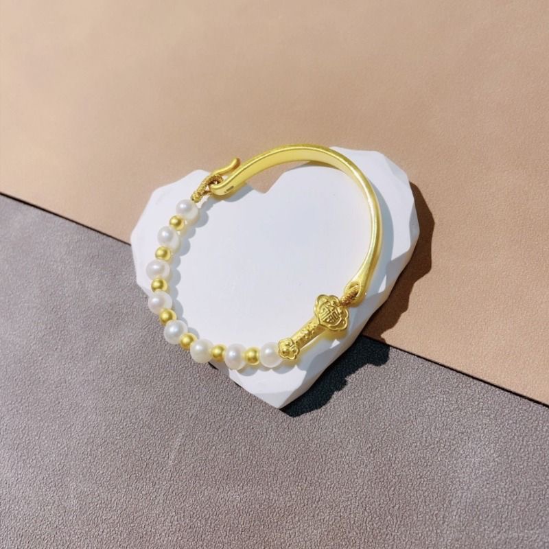 3D硬金黄金和田玉半镯手链999足金中国风如意纯金手镯送女友礼物