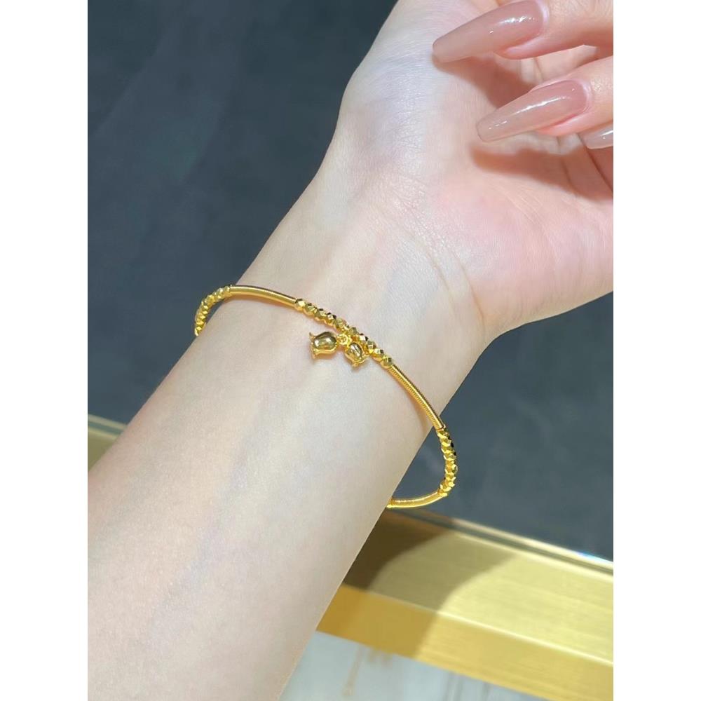 5G黄金铃兰花手镯女999足金蹦迪珠纯金手环爆闪金镯子送女友