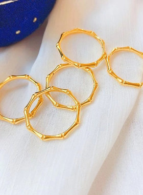 3D硬金黄金亮面竹节戒指足金999时尚简约富贵竹指环纯金女款素圈