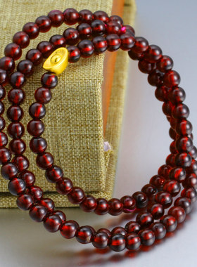 珠宝 天然石榴石手串黄金手链999足金元宝男女款项链酒红色