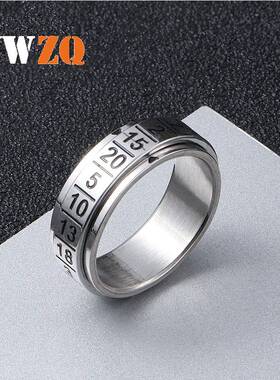 简约可转动钛钢数字戒指个性阿拉伯字指环不锈钢饰品