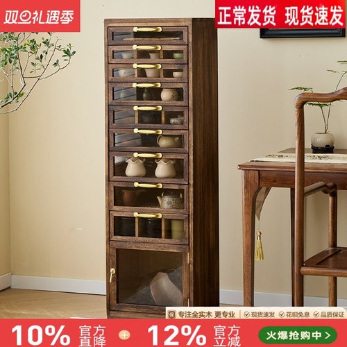 实木茶具收纳柜牙科柜首饰文玩整理柜子多层抽屉可视玻璃移动角柜