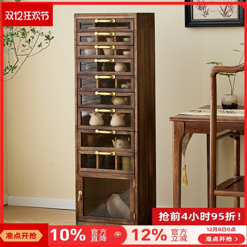 实木茶具收纳柜牙科柜首饰文玩整理柜子多层抽屉可视玻璃移动角柜