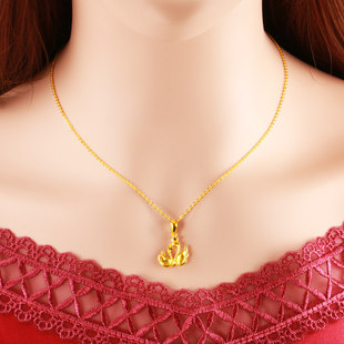 黄金套链女款9999足金项链吊坠皇冠双天鹅坠子纯金链子送情人