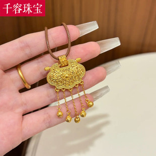 5D硬金黄金天子门生吊坠女999足金中国风镂空锁项链挂坠送礼新款