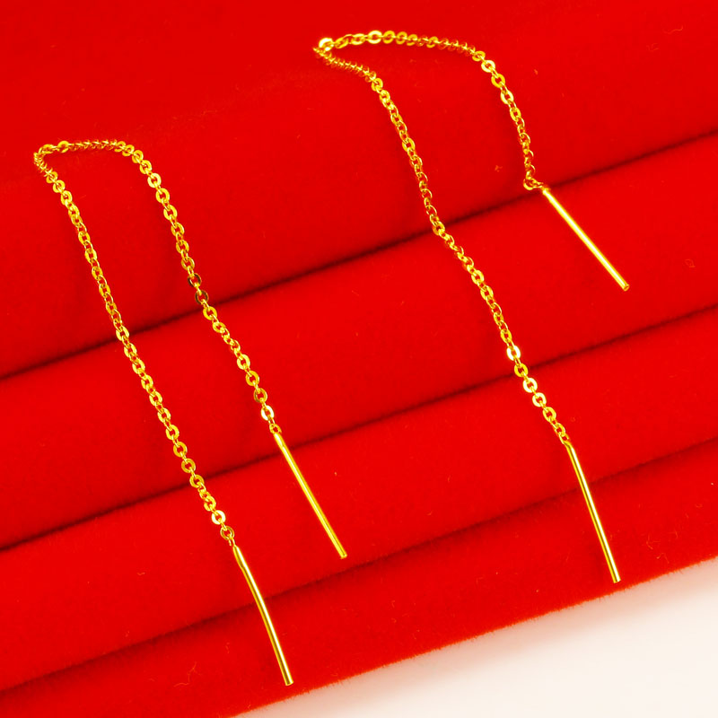 黄金耳线女款AU750纯金耳环9999足金养耳朵男首饰纯黄金真金