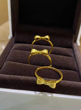 5G黄金蝴蝶结戒指999足金可调节活扣纯金戒指可爱素圈新款指环女
