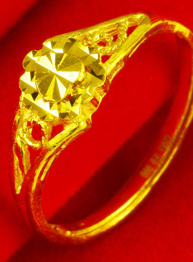 黄金戒指女9999足金指环爱心形纯金饰品七夕情人节礼物送老婆