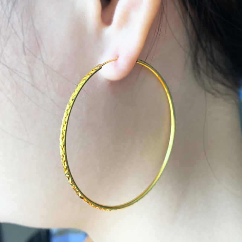 黄金耳环男女款大耳圈满天星AU750金耳饰9999足金色真金首饰