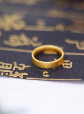 3D硬金黄金素圈传承戒指999足金古法金情侣款纯金指环送女友礼物