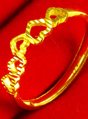 黄金戒指女款9999足金爱心形食指环纯金首饰真金心连心送女友