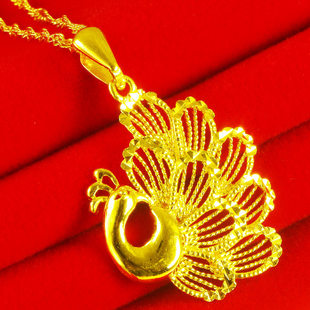 黄金项链女士9999足金水波链小天鹅吊坠纯金套链真金坠子按克